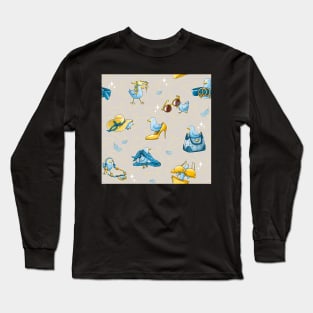 Fashion Bird Pattern - Blue & Gold Long Sleeve T-Shirt